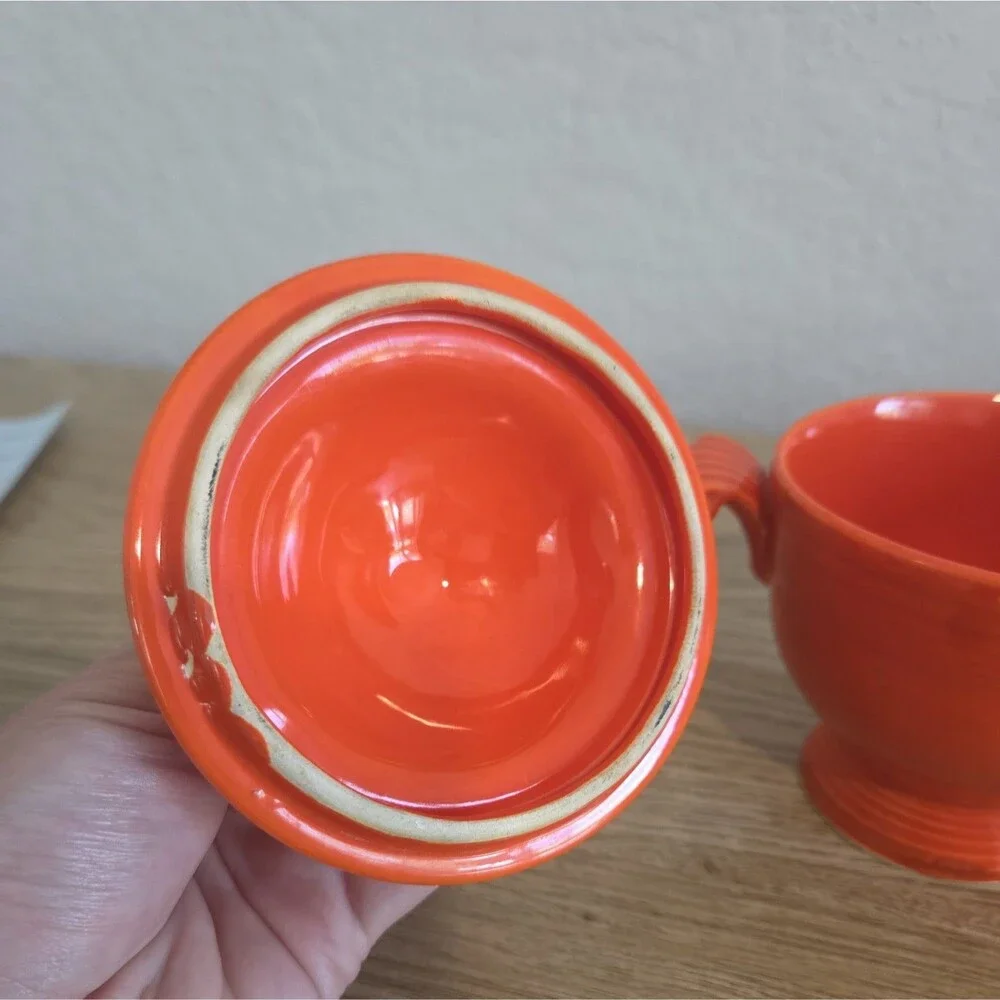 Vintage Fiesta Original Red Sugar Bowl with Woolworth's Sticker Homer Laughlin